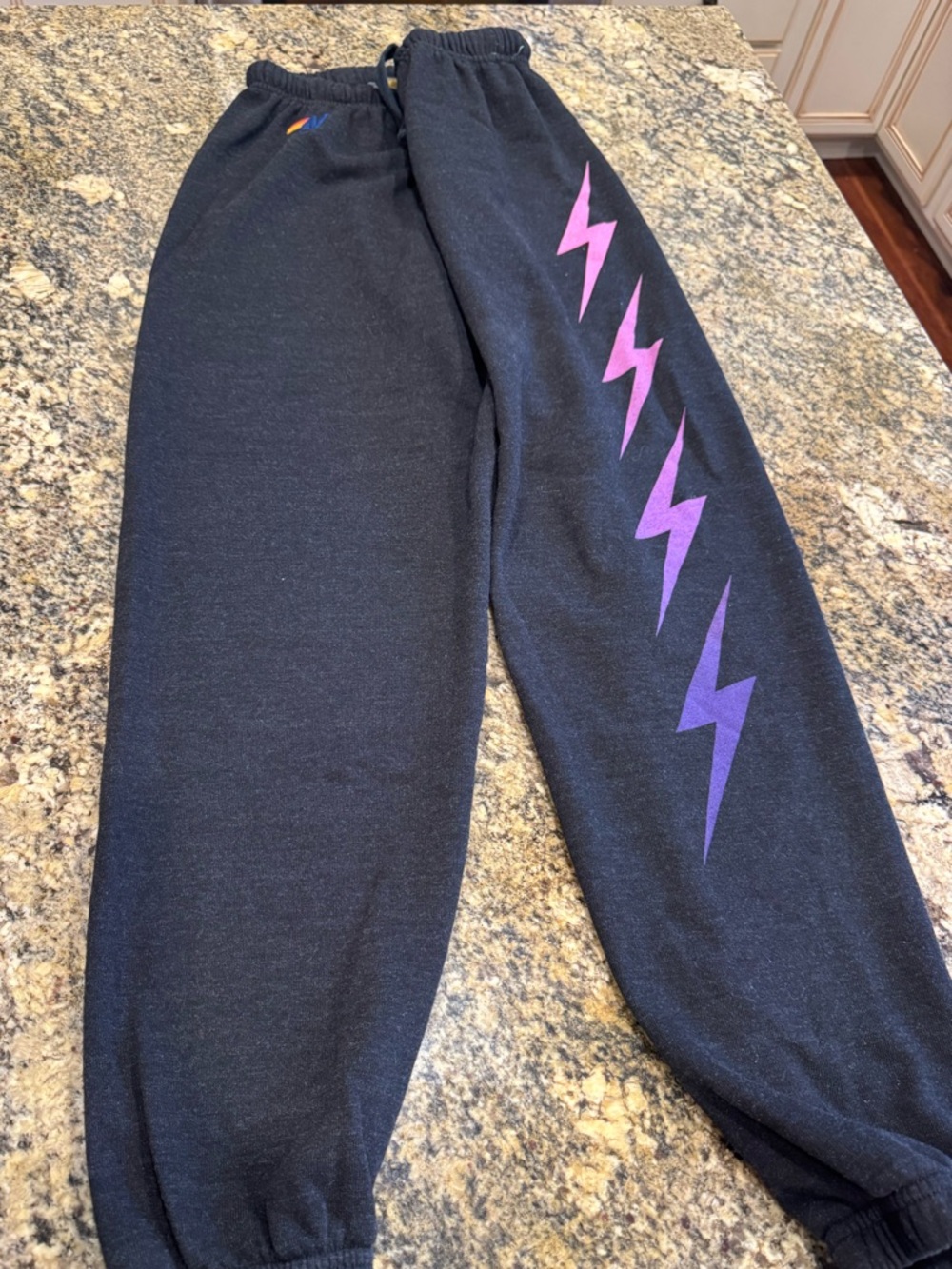 Aviator Nation lightening bolt purple and pink sweatpants size small charcoal